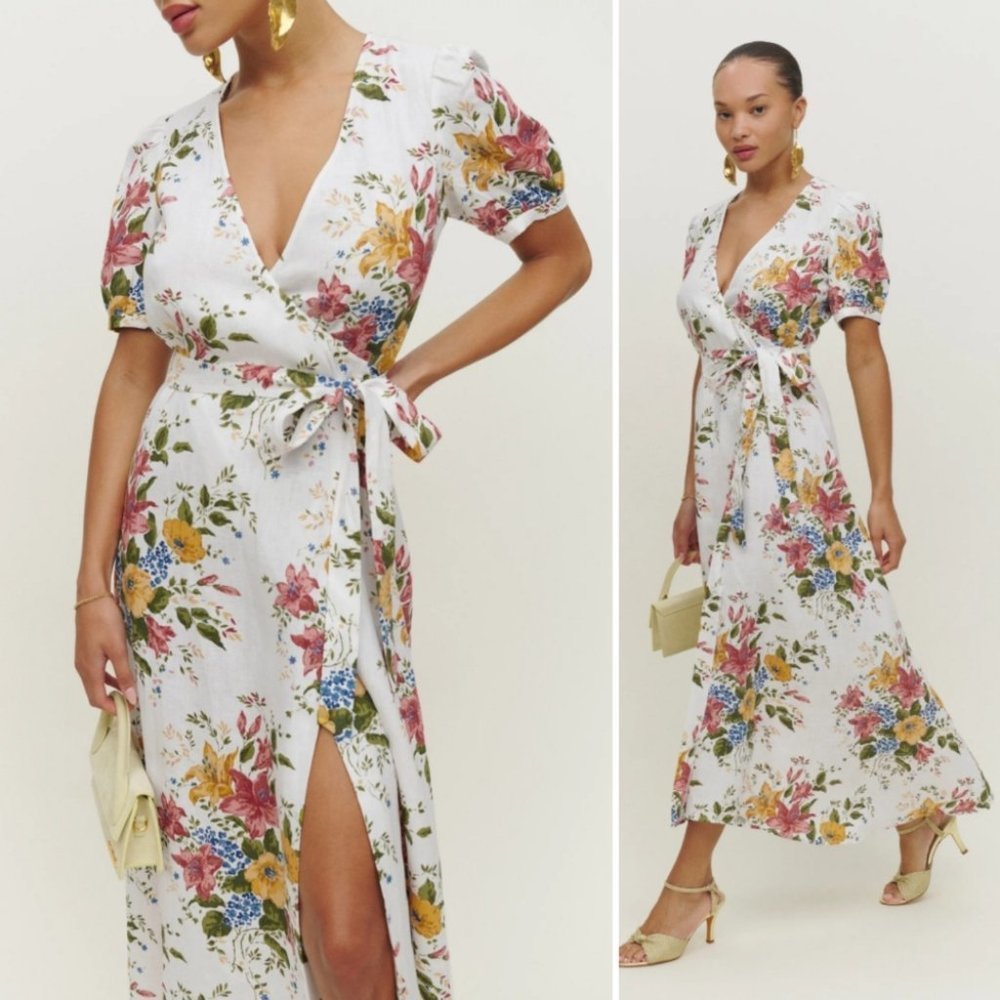 Nwt! Reformation Floral Midi Wrap Dress Size Small